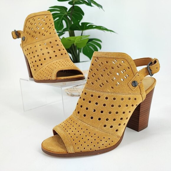 Marc Fisher Woman’s Camel Perforated Suede Heel Sandal Size 9 - Picture 1 of 8